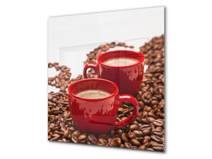 Aufgedrucktes Hartglas-Wandkunstwerk – Glasküchenrückwand BS05A Serie Kaffee A:  Red Cup 1
