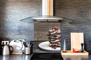 Magnifico paraschizzi in vetro stampato – Pannello in vetro temperato da cucina BS06 Pasticcini e dolci : Torta con lamponi