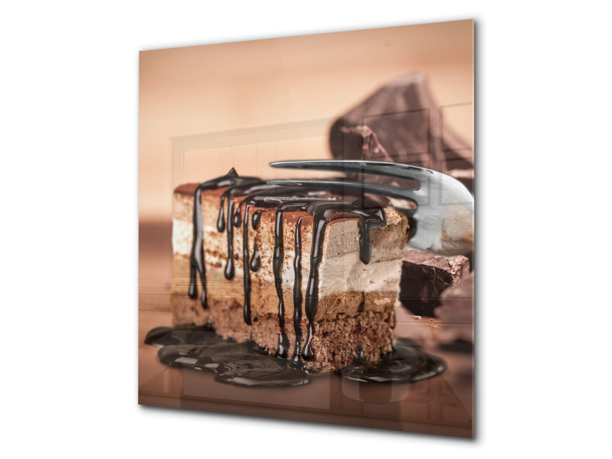 Stunning printed Glass backsplash BS06 Pastries and sweets: Cake With Chocolate