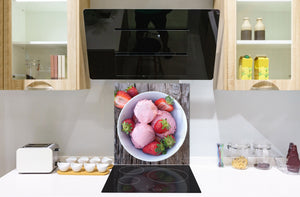 Magnifico paraschizzi in vetro stampato – Pannello in vetro temperato da cucina BS06 Pasticcini e dolci : Gelato alla Fragola
