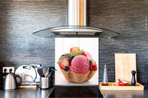 Paraschizzi fornelli vetro temperato – Pannello in vetro – Paraspruzzi lavandino BS07 Serie dessert: Gelato Alla Fragola