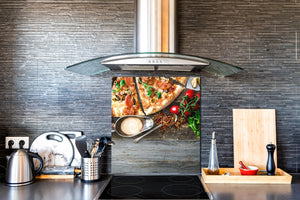 Pannello in vetro rinforzato – Paraschizzi in vetro – Paraspruzzi cucina e bagno BS08 Serie funghi e verdure: Pizza Verdure