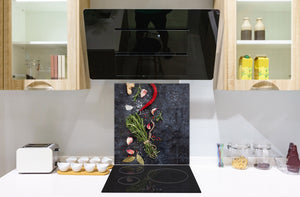 Rückwand aus gehärtetem Glas für Kochfeld – Glasauftankung – Rückwand für Küchenspüle BS08 Serie Pilze und Gemüse:  Herbs Spices 2