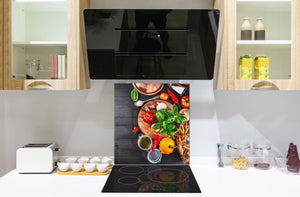 Rückwand aus gehärtetem Glas für Kochfeld – Glasauftankung – Rückwand für Küchenspüle BS08 Serie Pilze und Gemüse:  Herbs Vegetables