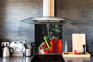 Rückwand aus gehärtetem Glas für Kochfeld – Glasauftankung – Rückwand für Küchenspüle BS08 Serie Pilze und Gemüse:  Vapor In Water