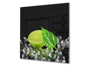 Rückwand aus gehärtetem Glas für Kochfeld – Glasauftankung – Rückwand für Küchenspüle BS08 Serie Pilze und Gemüse:  Lime With A Leaf