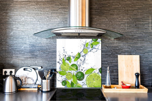 Elegante paraschizzi vetro temperato – Paraspruzzi cucina vetro – Pannello vetro BS09 Serie gocce d’acqua  Lime Mint Water 1