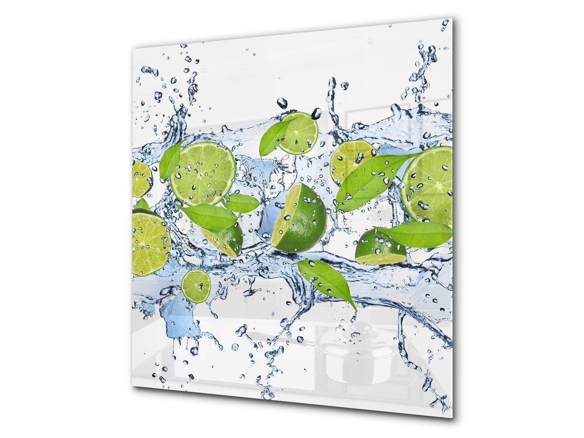Glass kitchen splashback – Glass upstand BS09 Water splash Series: Lime Mint Water 2