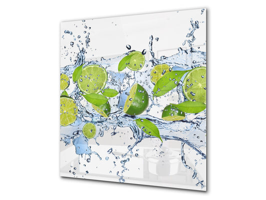 Glass kitchen splashback – Glass upstand BS09 Water splash Series: Lime Mint Water 2