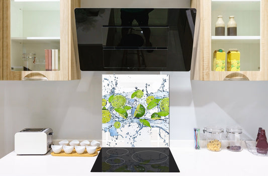Glass kitchen splashback – Glass upstand BS09 Water splash Series: Lime Mint Water 2