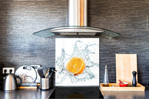 Aufkantung aus Hartglas – Glasrückwand – Rückwand für Küche und Bad BS09 Serie Wasserspritzer:  Orange In Water 1