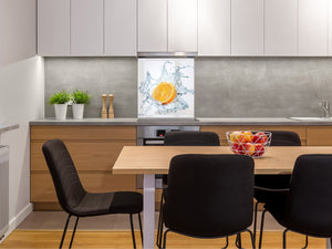 Aufkantung aus Hartglas – Glasrückwand – Rückwand für Küche und Bad BS09 Serie Wasserspritzer:  Orange In Water 1