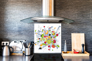 Elegante paraschizzi vetro temperato – Paraspruzzi cucina vetro – Pannello vetro BS09 Serie gocce d’acqua  Frutta In Acqua