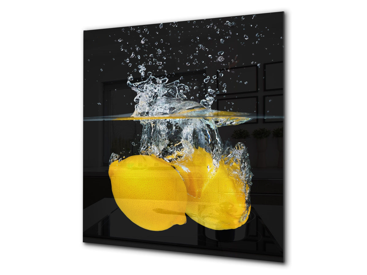 Glass kitchen splashback – Glass upstand BS09 Water splash Series: Lemon In Water