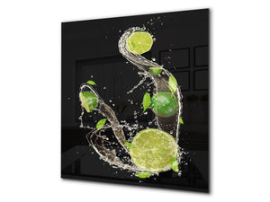 Glass kitchen splashback – Glass upstand BS09 Water splash Series: Lime In Water 3