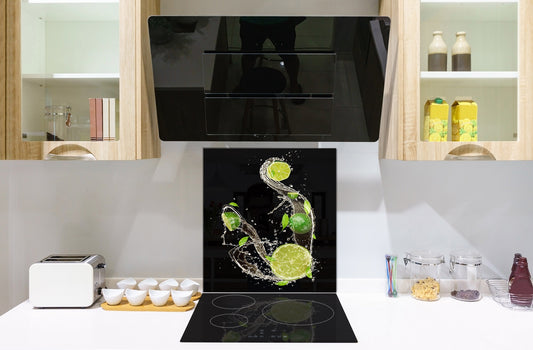 Glass kitchen splashback – Glass upstand BS09 Water splash Series: Lime In Water 3