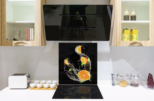 Glass kitchen splashback – Glass upstand BS09 Water splash Series: Orange In Water 2