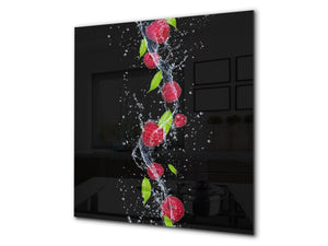 Aufkantung aus Hartglas – Glasrückwand – Rückwand für Küche und Bad BS09 Serie Wasserspritzer:  Raspberries In Water