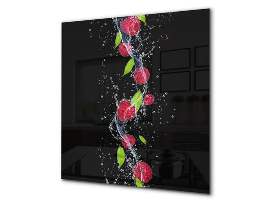 Glass kitchen splashback – Glass upstand BS09 Water splash Series: Raspberries In Water