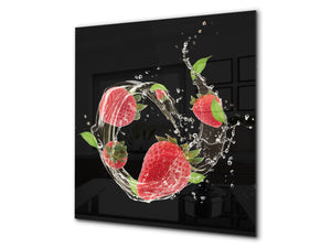 Glass kitchen splashback – Glass upstand BS09 Water splash Series: Strawberries In Water