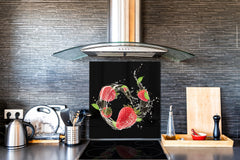 Glass kitchen splashback – Glass upstand BS09 Water splash Series: Strawberries In Water