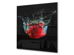 Panel protector de vidrio templado – Protector contra salpicaduras – BS09 Serie Salpicaduras: Pimientos En Agua 1