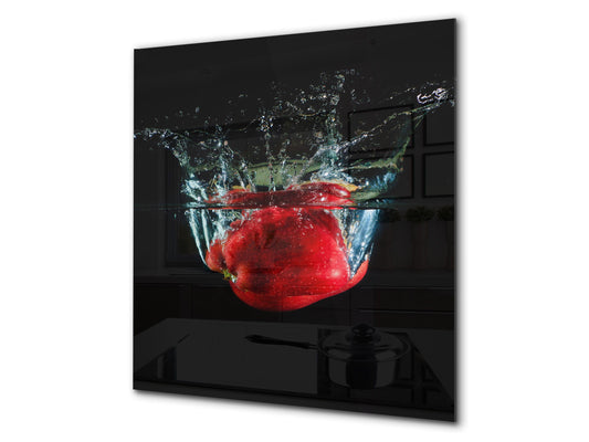 Glass kitchen splashback – Glass upstand BS09 Water splash Series: Peppers In Water 1