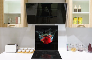 Elegante paraschizzi vetro temperato – Paraspruzzi cucina vetro – Pannello vetro BS09 Serie gocce d’acqua   Peperoni in acqua 1