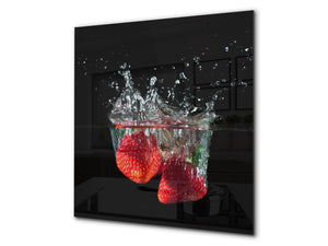 Aufkantung aus Hartglas – Glasrückwand – Rückwand für Küche und Bad BS09 Serie Wasserspritzer:  Strawberry In Water