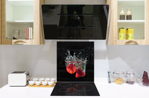 Elegante paraschizzi vetro temperato – Paraspruzzi cucina vetro – Pannello vetro BS09 Serie gocce d’acqua  Fragole In Acqua