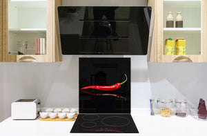 Originale pannello cucina vetro – Paraschizzi vetro – Pannello vetro artistico BS10 Serie peperoncini:  Paprika Sfondo nero