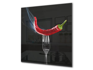 Antiprojections cuisine verre – Fond de paroi BS10 Série piments: Poivre sur une fourchette