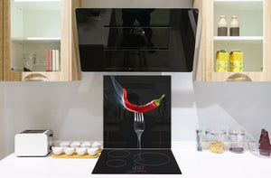 Frente de cocina de cristal templado BS10 Serie pimietos: Pimienta en un tenedor