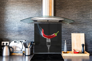 Elegante Hartglasrückwand – Glasrückwand für Küche – Glasaufkantung BS10 Serie Pfeffer:  Pepper On A Fork