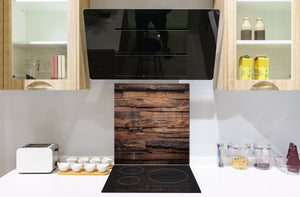Einzigartiges Glas-Küchenpanel – Hartglas-Rückwand – Kunstdesign Glasaufkantung BS11 Holz- und Wandtexturen:  Dark Wood