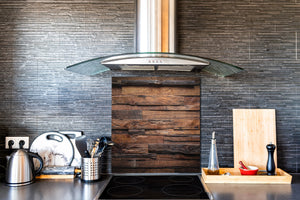 Panel de vidrio para cocinas antisalpicaduras de diseño – BS11 Serie Texturas madera y pared: Madera Oscura