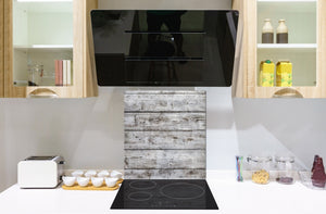 Einzigartiges Glas-Küchenpanel – Hartglas-Rückwand – Kunstdesign Glasaufkantung BS11 Holz- und Wandtexturen:  Gray Wood 2