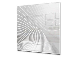 Paraschizzi vetro rinforzato – Paraspruzzi artistico stampato su vetro BS12 Trame bianche e grigi: Geometria Astrazione 3