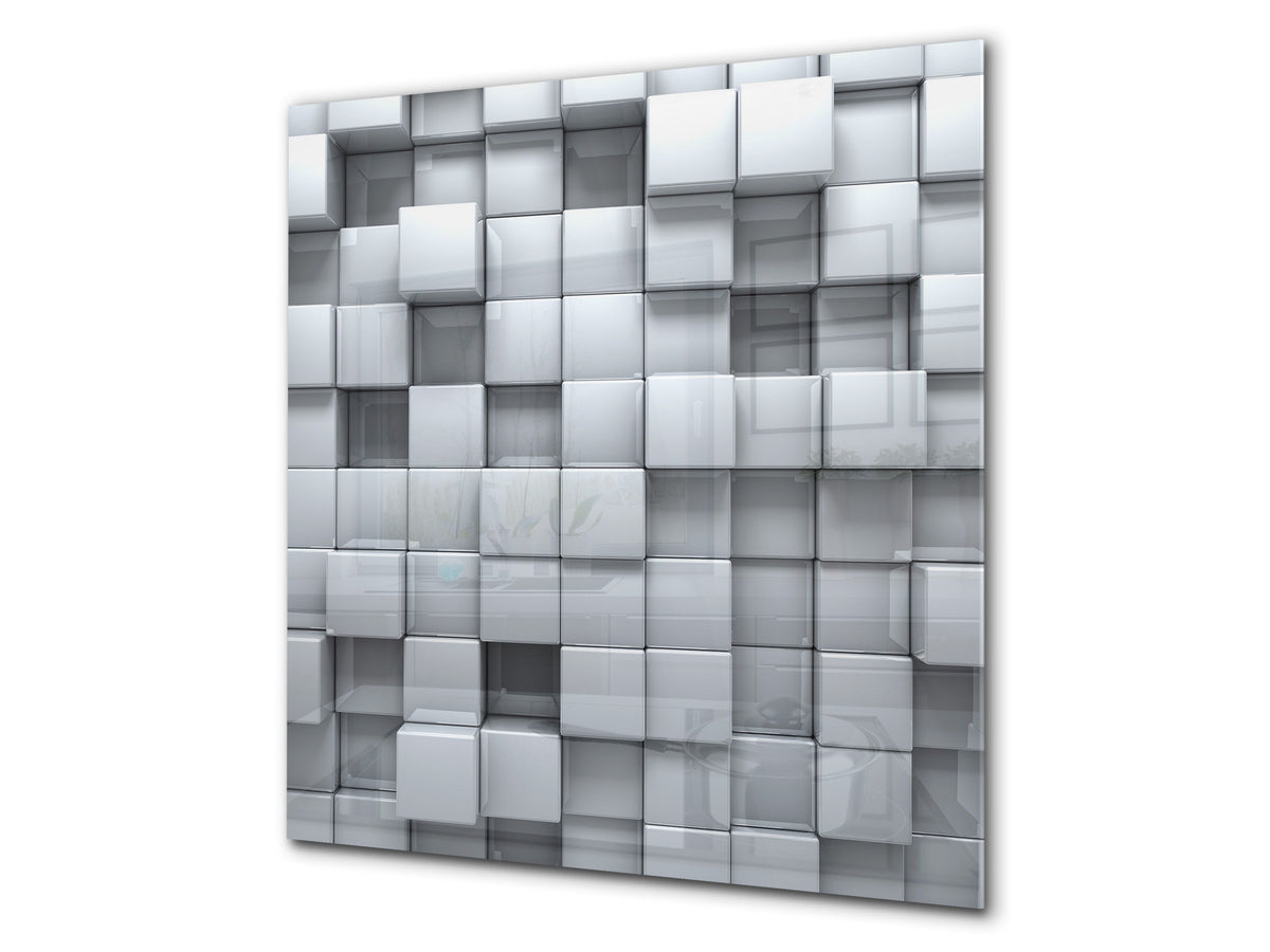 Toughened glass backsplash BS 12 White and grey textures Series: Geometry Squares 1