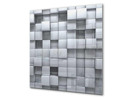 Toughened glass backsplash BS 12 White and grey textures Series: Geometry Squares 1