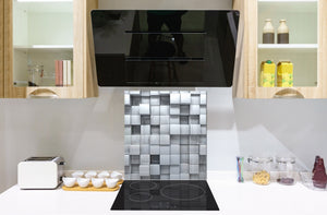 Toughened glass backsplash BS 12 White and grey textures Series: Geometry Squares 1