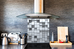 Toughened glass backsplash BS 12 White and grey textures Series: Geometry Squares 1