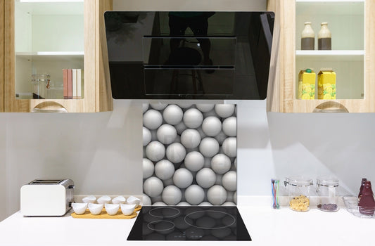Toughened glass backsplash BS 12 White and grey textures Series: Circles Geometry