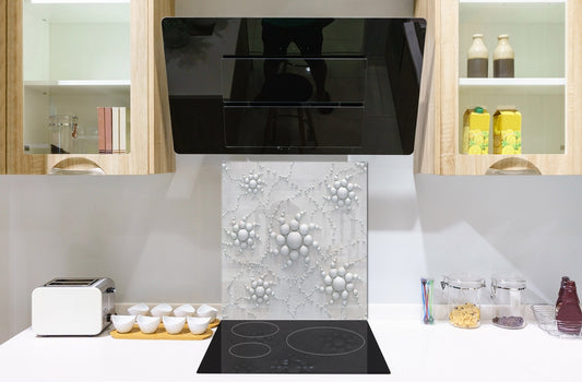 Toughened glass backsplash BS 12 White and grey textures Series: Geometry Abstraction 4