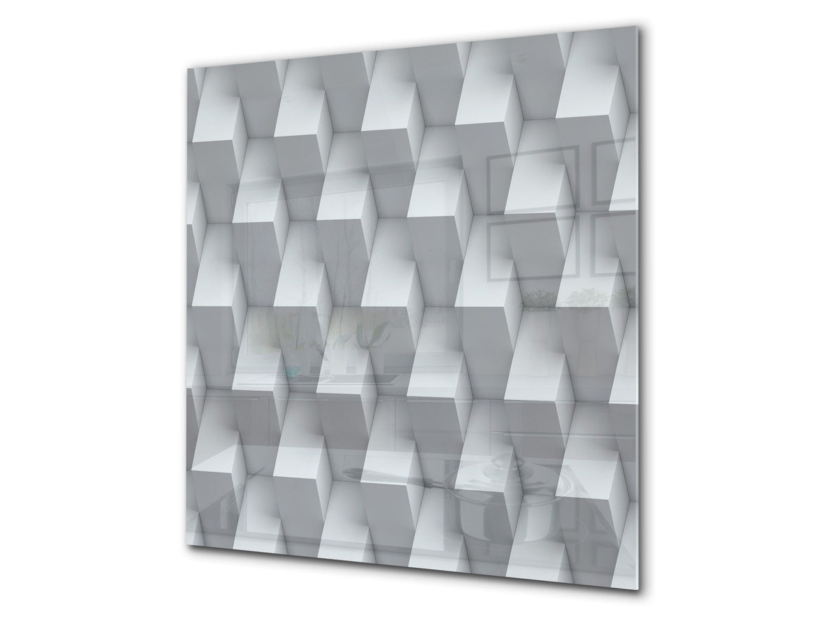 Toughened glass backsplash BS 12 White and grey textures Series: Geometry Abstraction 5