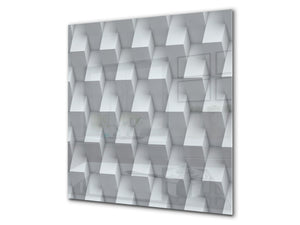 Paraschizzi vetro rinforzato – Paraspruzzi artistico stampato su vetro BS12 Trame bianche e grigi: Geometria Astrazione 5