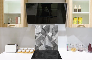 Toughened glass backsplash BS 12 White and grey textures Series: Design Geometry 1