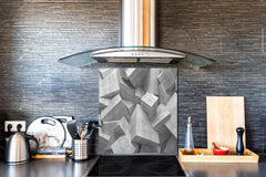 Toughened glass backsplash BS 12 White and grey textures Series: Design Geometry 1