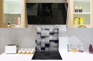Toughened glass backsplash BS 12 White and grey textures Series: Geometry Squares 3