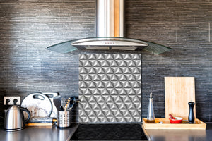 Toughened glass backsplash BS 12 White and grey textures Series: Geometry Of Triangles